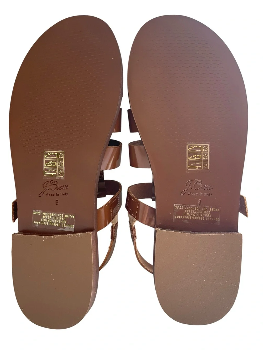 J. Crew Fisherman Leather Sandals in Shiny Spazzolato Leather Golden Hickory NEW